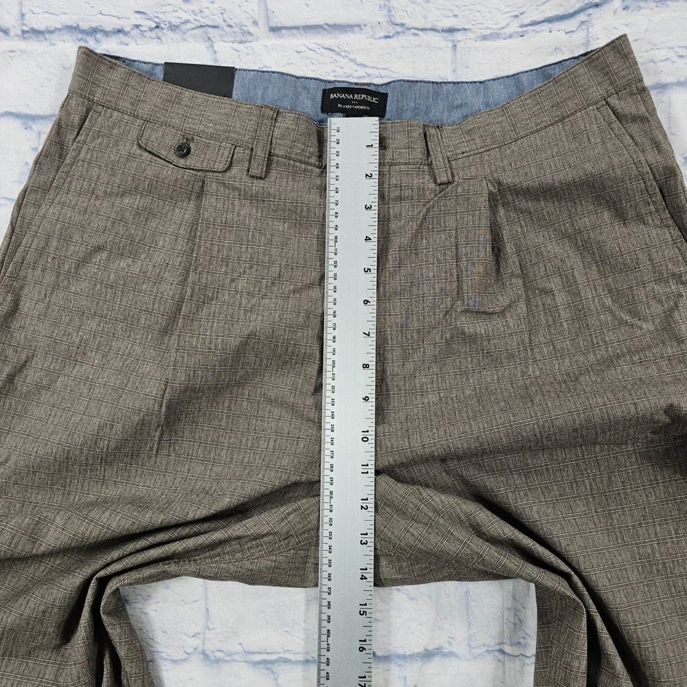 Banana Republic Trousers MENS 36x34 Brown Relaxed Tapered Fit Micro-Check Pants